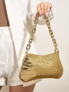 Neon Yellow Bright Color Snake Skin Acrylic Gold Chain Decor Underarm Baguette Bag