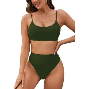 High Waisted Bikini Set for Women Two Piece Cheeky High Cut Swimsuit Bathing Suit Swimwear