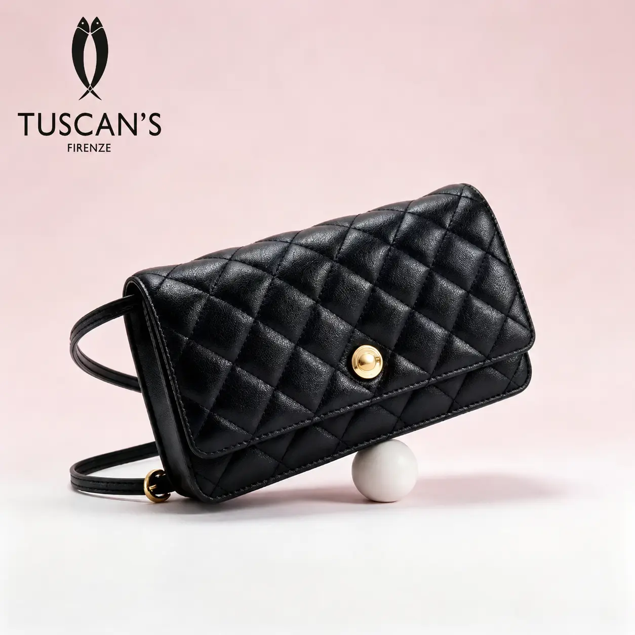 TUSCAN'S Caviar Leather Phone Bag - Elegant Everyday Carry - High-Gloss Leather Crossbody Purse, Chain Strap Design