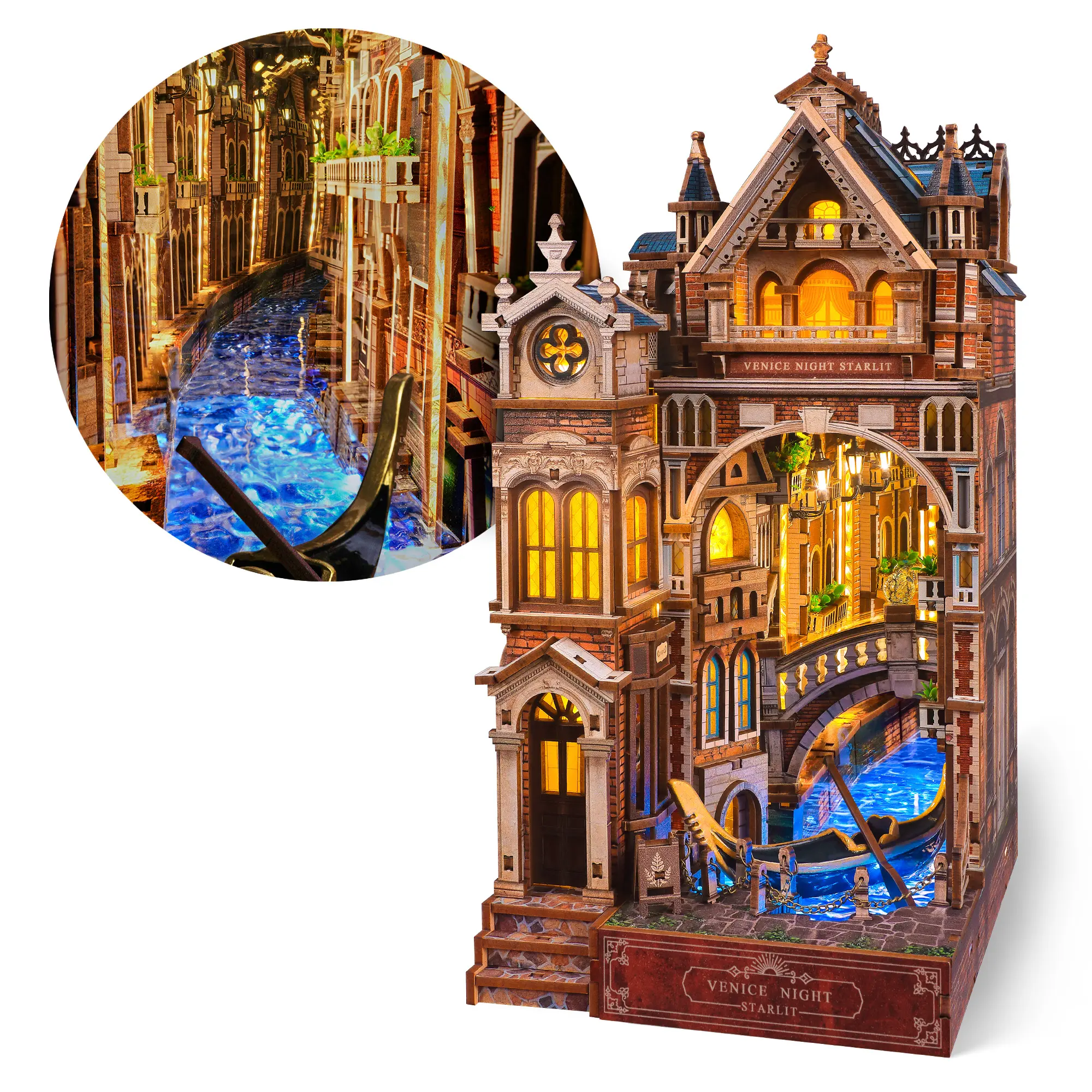 FUNPOLA Venice Night Starlit Book Nook Kit – LED 3D Wood Puzzle with Infinity Mirror – DIY Bookshelf Decor, Miniature Craft Gift for Lovers, Kids and Adults - DealsForYouDays