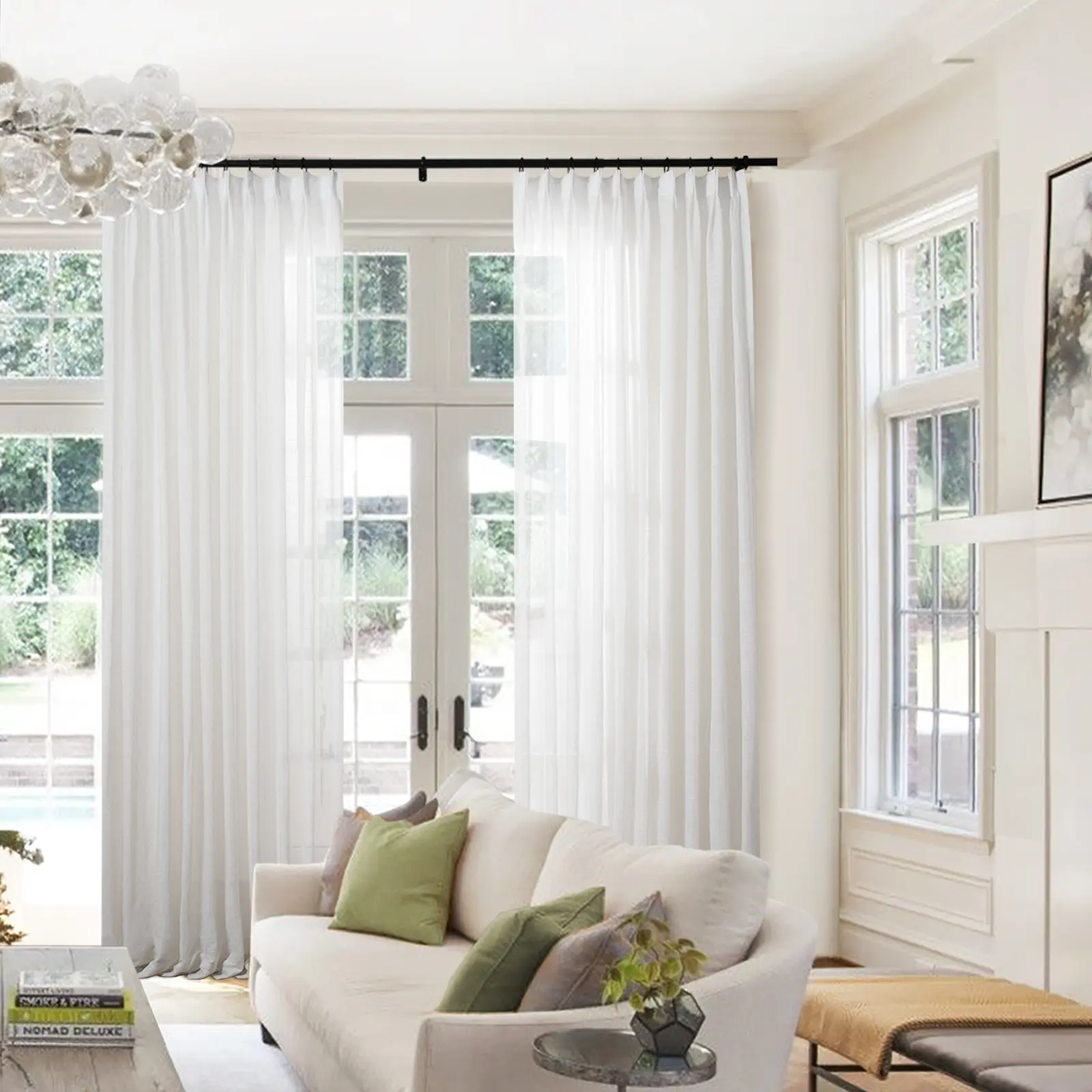 TWOPAGES Flynn Ready-Made Pleated Sheer Window Curtains (2 Panels), Light Filtering Drapes for Bedroom, Living Room, Scandinavian Modern Farmhouse Decor, Back to School＆Deals For You