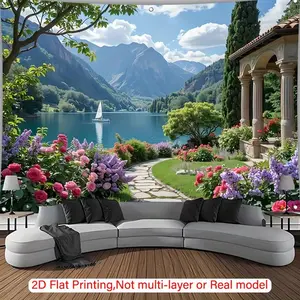 Soft Polyester 2D Flat Backdrop Banner - 1pc Mountain and River Scenery (Mountain View) Multi-Functional Home & Photography Studio Decor, Ideal Gift for Loved Ones