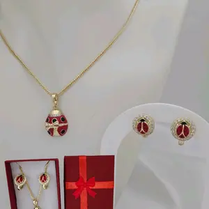 Ladybug Charm Necklace Set 1091 Pendant 926 Earrings 523 Gift Boxed Jewelry
