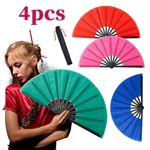4Pcs/Set Large Folding Hand Fans,Tai Ji Chinese Kungfu Fan,Bulk Clapping Popping Rave Fans for Youth Women Men for Dancing Boots on The Ground Festival Decor Halloween Christmas Party Gifts,Hand Tools Kits ﻿