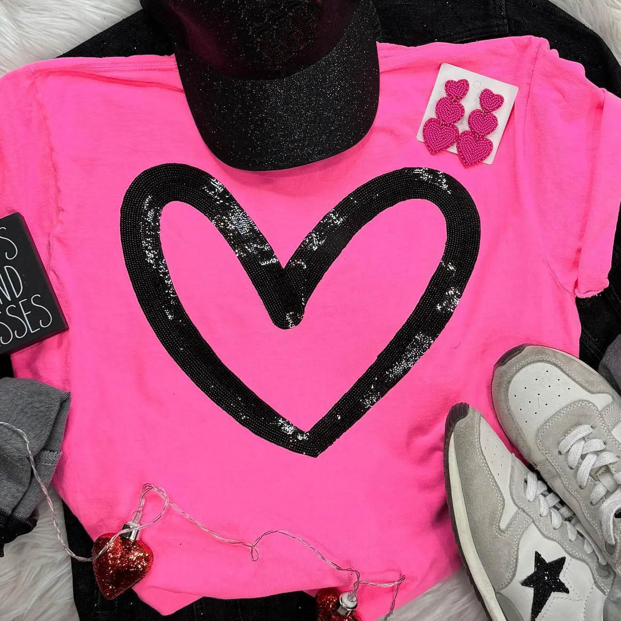 Black Cut-Out Sequin Heart Patch Black Cut-Out Sequin Heart Patch