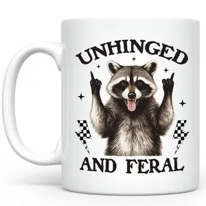 Unhinged And Feral Ceramic Mug, Funny Raccoon Coffee Mug For Mom, Sarcastic Feral Tea Cup For Mama, Gift For Mom, Mother's Day Gift