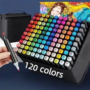 120 Color Dual Tip Marker Set, Art Markers, Art Supplies, Coloring Supplies, Painting, Anime, Watercolor Pens, Highlighters, Graffiti Pens, Office Stationery