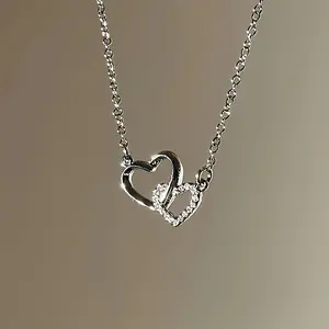 Sparkling Double Heart Pendant Necklace - Elegant, perfect for daily wear and gatherings, the perfect gift for girlfriends or best friends
