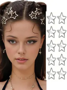 10pcs Anti-Slip Star-Shaped Metal Hair Clips for Girls and Women, Street Style School Accessories, Gift, Travel, Christmas Stocking Filler, Hair Clip Set