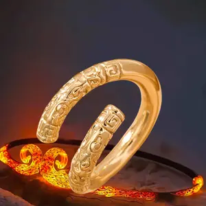 Men's Double Finger Gold-Plated Stainless Steel Ring - Chinese Geometric Ruyi Motif, Elegant Exaggerated Fashion Costume Jewelry Accessory for Party, Daily Wear, Double Finger Ring, Gold Plated Ring,summerwins