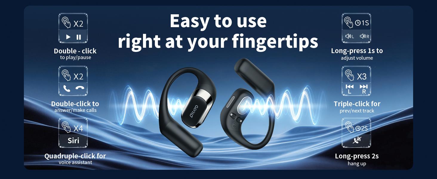 OHAYO Open Ear Headphones, Ultra Lightweight Ergonomic Earhook Earbuds, Bluetooth 5.4 Headphones with HiFi Stereo & Clear Calls, Smart Digital Display, 40H Playtime, IP55 Waterproof Sweatproof, Touch Control for Sports Running Gym Workout