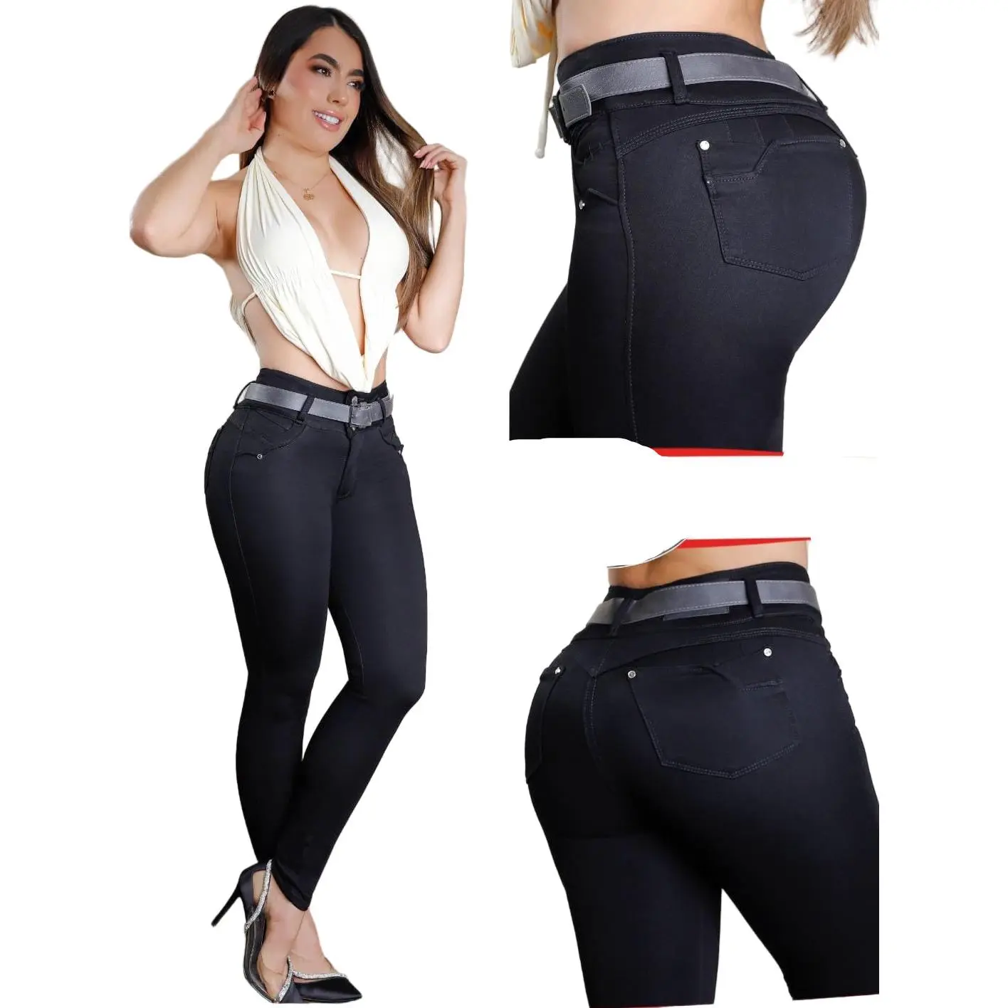 Colombian Jeans Bon Bon up 8337 butt lifter high waist tummy control push up effect skinny Black Bottom Pants Womenswear Belts