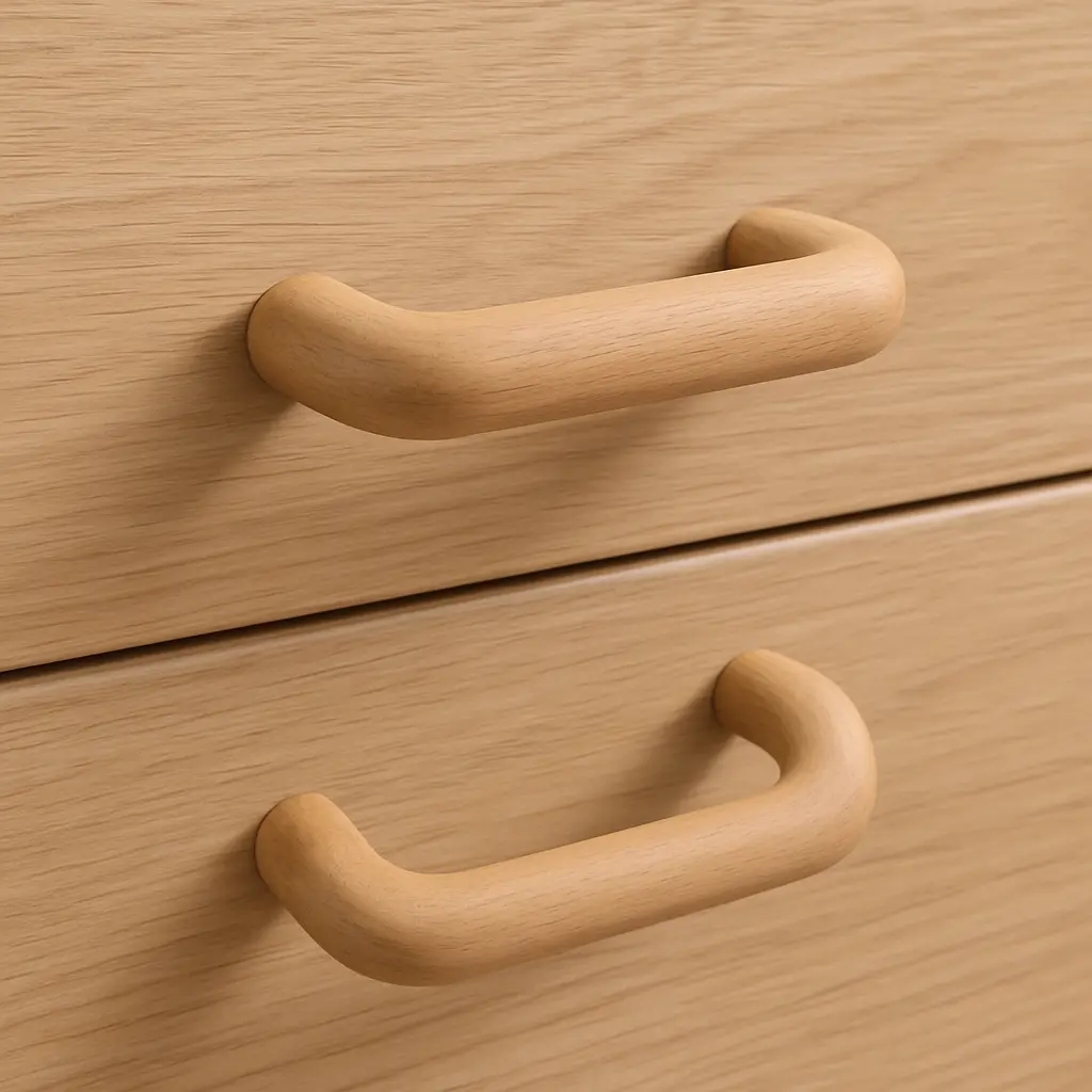 HomeRoots 476582 Solid Teak Brown C-Shape Drawer Pull Knobs - Set of 2, Durable Decorative Handles, 0.88in h x 1.5in w x 4.25in d, Moisture Resistant, Easy Install, Versatile Use, Bathroom Fit, Transforms Room Look