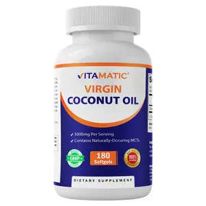 Vitamatic Virgin Coconut Oil Softgels 3000 mg Per Serving 60 Servings 180 Count Non-GMO Gluten Free Natural MCTs Supplement