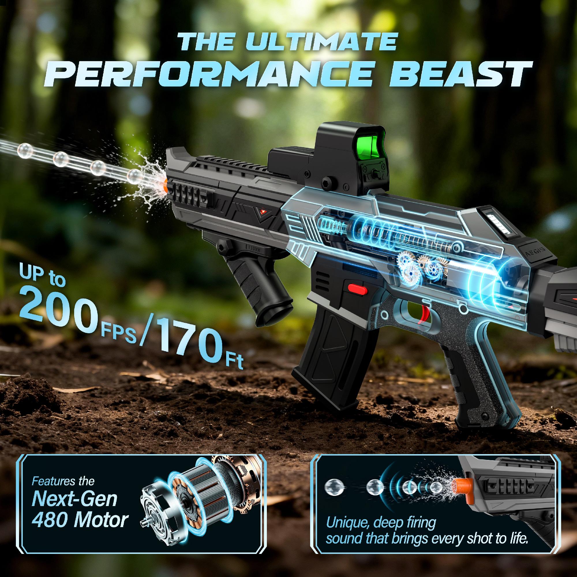 (Gel Balls Not Included) SOFITEN RHINO Electric Gel Ball Blaster -  Dual-Modes 200 FPS 170 Ft High Speed Full-auto water ball Blaster 14+Toy gun set with Goggles; Electric Mag Auto-feeding for Outdoor Activities Shooting Game Birthday gift *Eco-Friendly