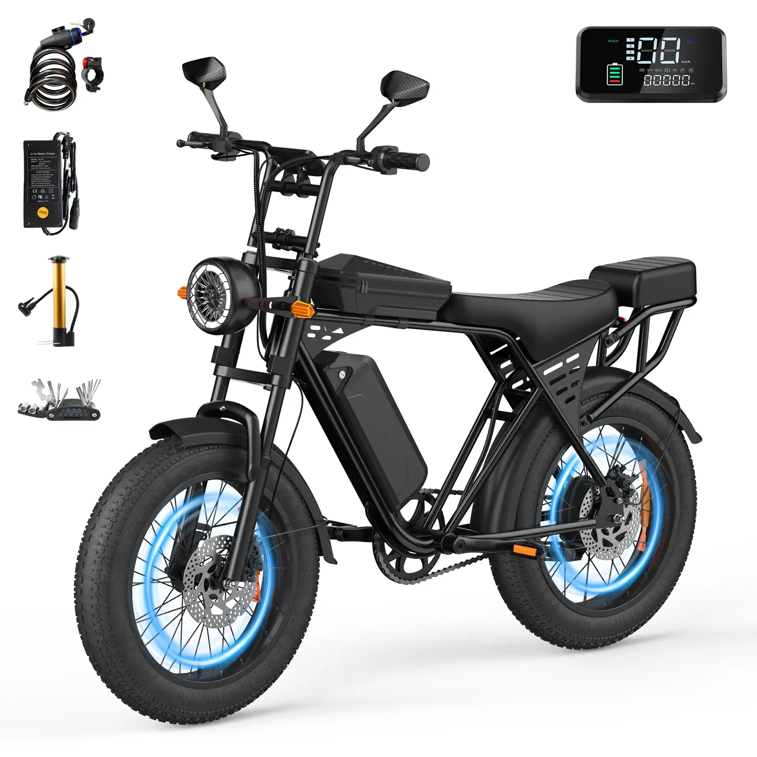 Aairsk X5 Adult Off-Road Electric Bike - 1500W Peak Power, Full Suspension, 31 mph Top Speed, 50-70 Mi Range, Removable 48V 15Ah Battery, 2-Seat Design, 20-Inch All-Terrain Wide Tires, UL 2849 Certified Fatbike