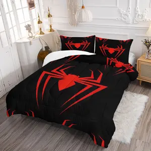 2/3 Pcs Spider Print Comforter Set, Trendy Superhero Themed Bedding Set, Vibrant Digital Print, Quilted Design, Perfect for Bedroom & Dorm Decor, Soft & Cozy for All-Season Use - With Pillow Shams