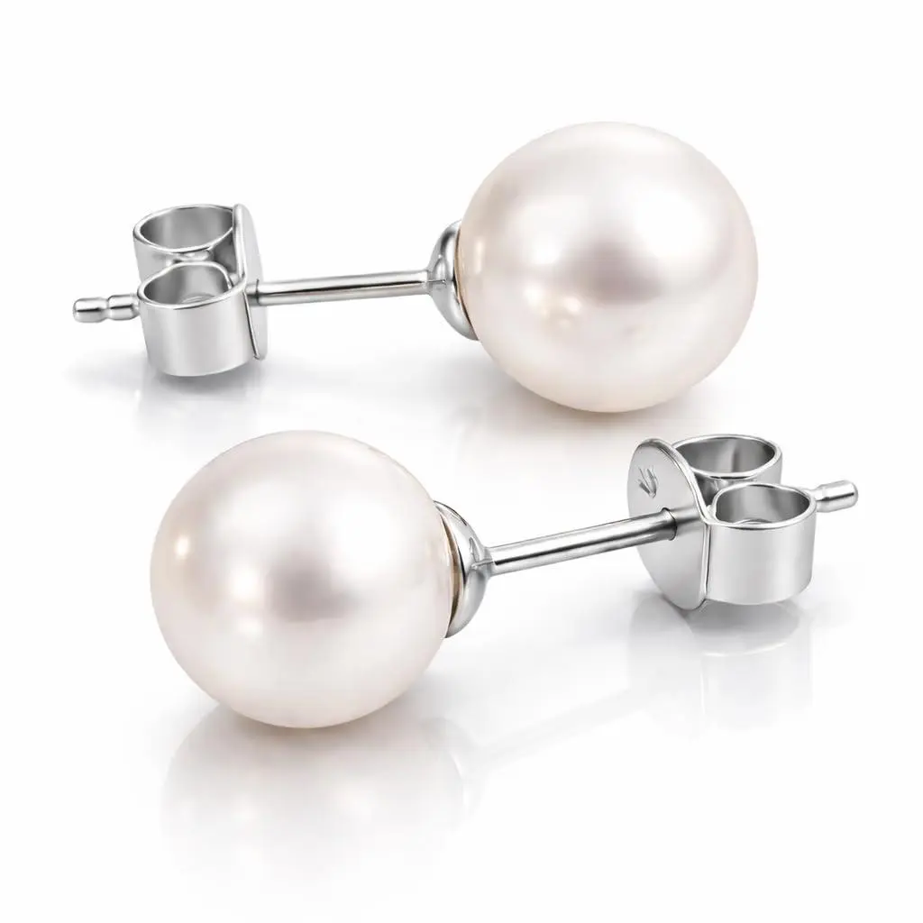 Real Freshwater Pearl Stud Earrings 8mm | 925 Sterling Silver | Hypoallergenic | AAA+ Cultured Pearl Studs for Women Gold Plated Fashion Jewelry