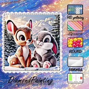 5D-DIY, high-grade velvet canvas, diamond art, diamond painting, deer, rabbit, AB diamonds, fairy dust diamonds, crystal diamonds, perfect home decoration, handmade diamond art painting kit, special craft diamond art kit, Handicraft, Diamond Painting Kits