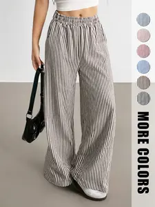 Women's Fitted Woven Striped Linen Straight Leg Trousers Casual Stylish and Sporty Suitable for All Seasons and Multiple Occasions Including Work Commutes Casual Wear at Home Beach Vacations and Shopping