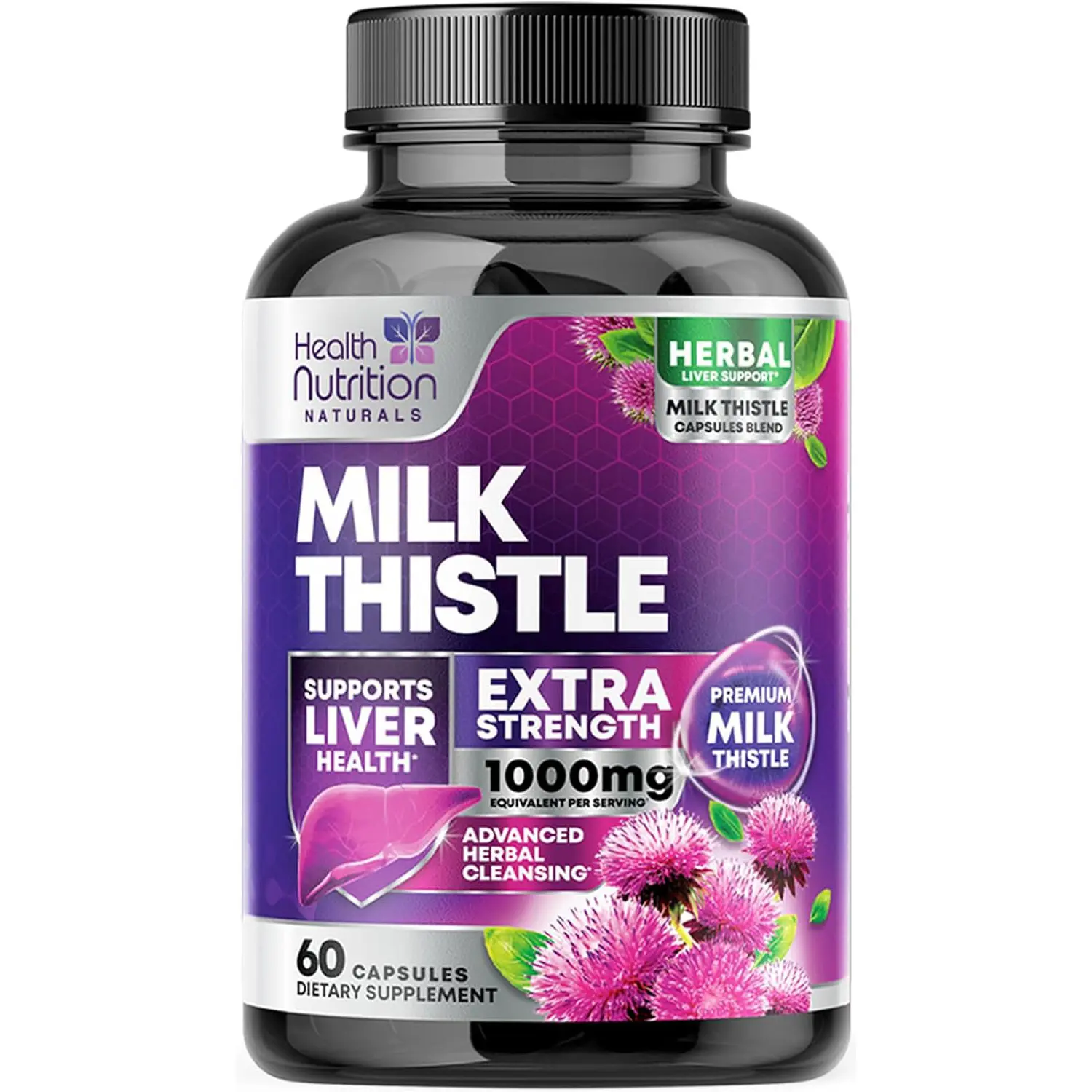 Milk Thistle Supplement - Liver Cleanse Detox & Repair Formula 1000mg with Dandelion - Nature's Herbal Milk Thistle Extract Supplements w/Silymarin Marianum, Supports Liver Health - 60 Capsules