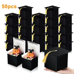 Graduation Hat Design Candy Gift Box, 10/20/50pcs Graduation Party Sweet Cookie Chocolate Gift Box, Graduation Table Decorations with Gold Tassels, Deluxe Gift Box
