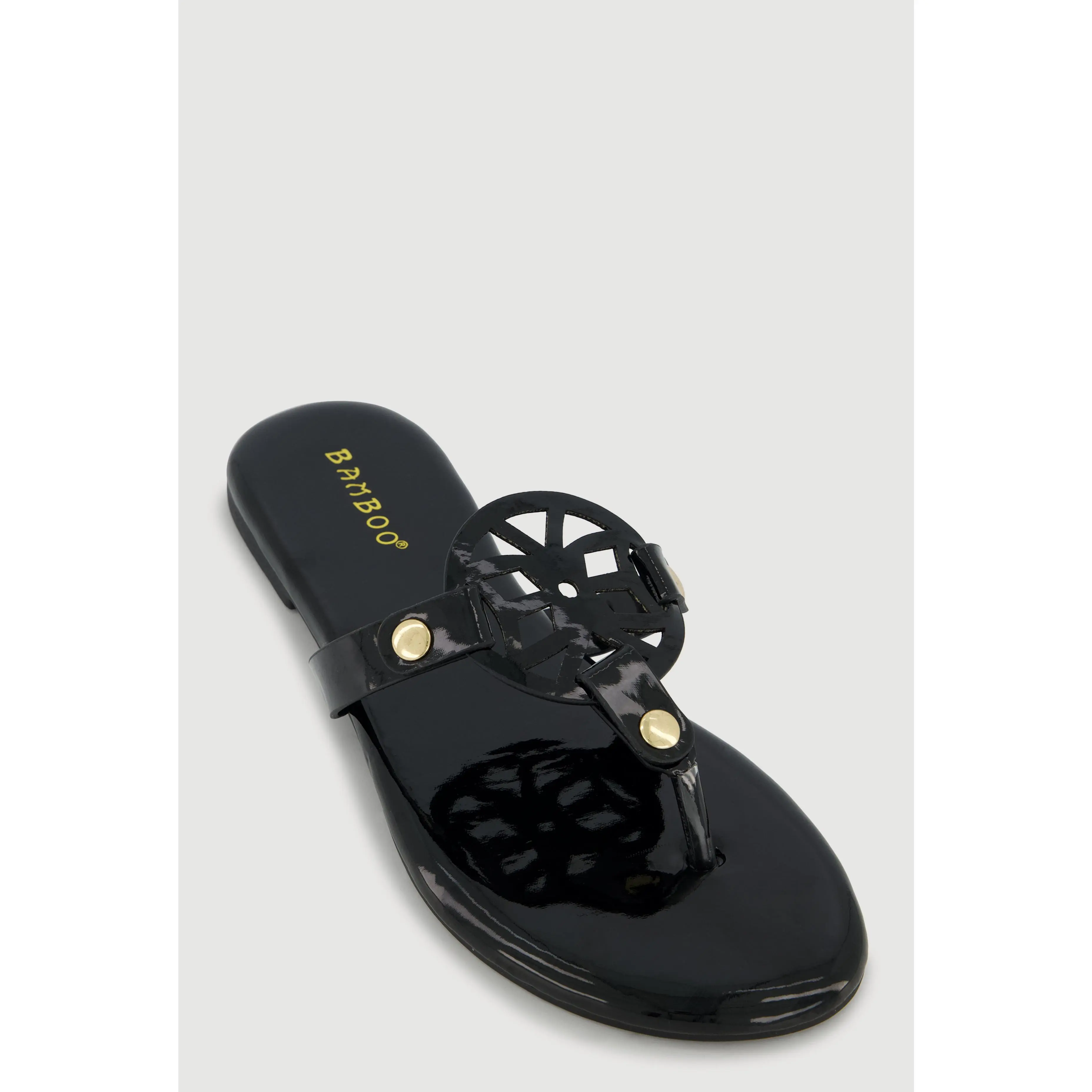 Faux Leather Cut Out Pendant Thong Sandals