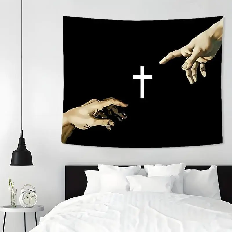 Cross Jesus Pattern Decorative Tapestry - 1 Count, 30x40in All Over Artwork Print, Anti-Pilling, Durable, Lightweight Wall Hanging Art, Hand Wash Only, Blush Pink Aesthetic Home Living Room Decor, Boyfriend Gift