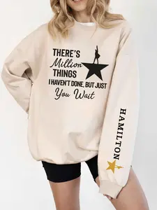 Theatre Inspirational Vintage Loose-Fit Pullover - Musical "Hamilton" Quote & Logo Graphic Oversized Sweatshirt