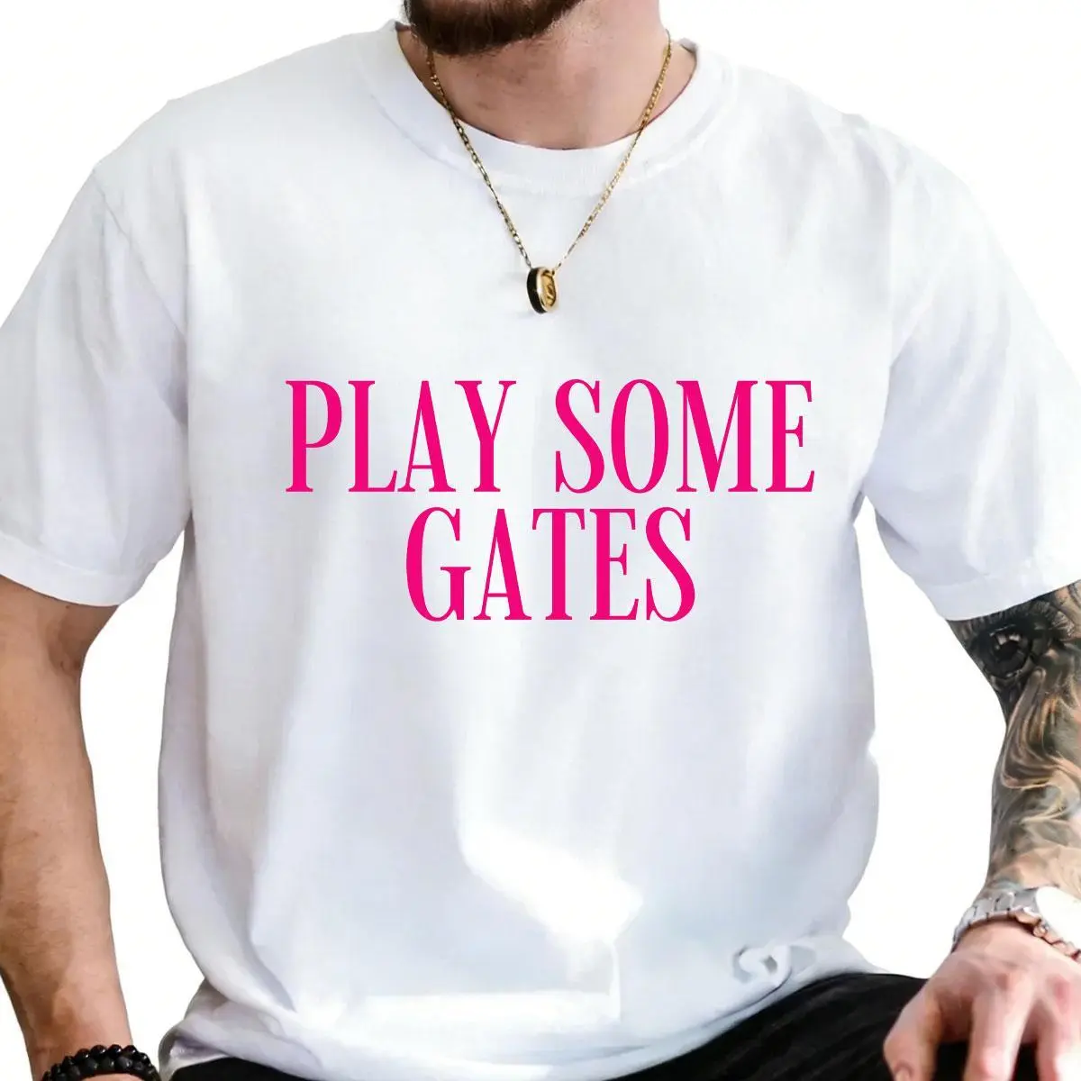 Men's Play Some Gates Graphic Tee - 100% Soft Cotton Vibe Relaxed Street Top, Loose Fit Round Neck Casual Short Sleeve Menswear