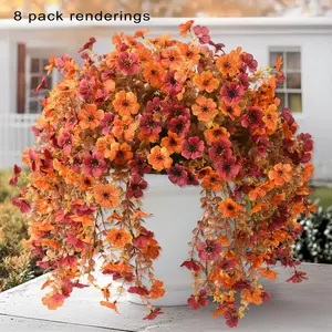 8 Pack Artificial Hanging Plants, UV Resistant Silk Violet Flowers with Eucalyptus Leaves, Outdoor Garden Decor, Realistic Faux Plants, Decorative Fake Flower