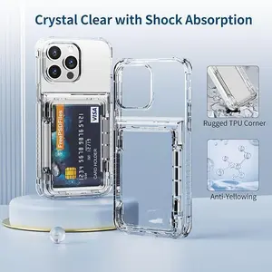 Transparent photocard phonecase clear phonecase with photocard holder with flip open card holder with Flip Large Cards Slot Holder for iphone 12 13 14 15  16 pro max series Kpop Screen Protector
