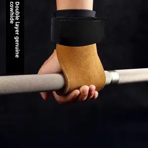 Premium Genuine Leather Weightlifting Hand Grips for Men Women Heavy Duty Deadlift Straps Non-Slip Palm Protection for Gym Workout Pull-ups Bench Press Strength Training Adjustable Wrist Support Free one sports headband