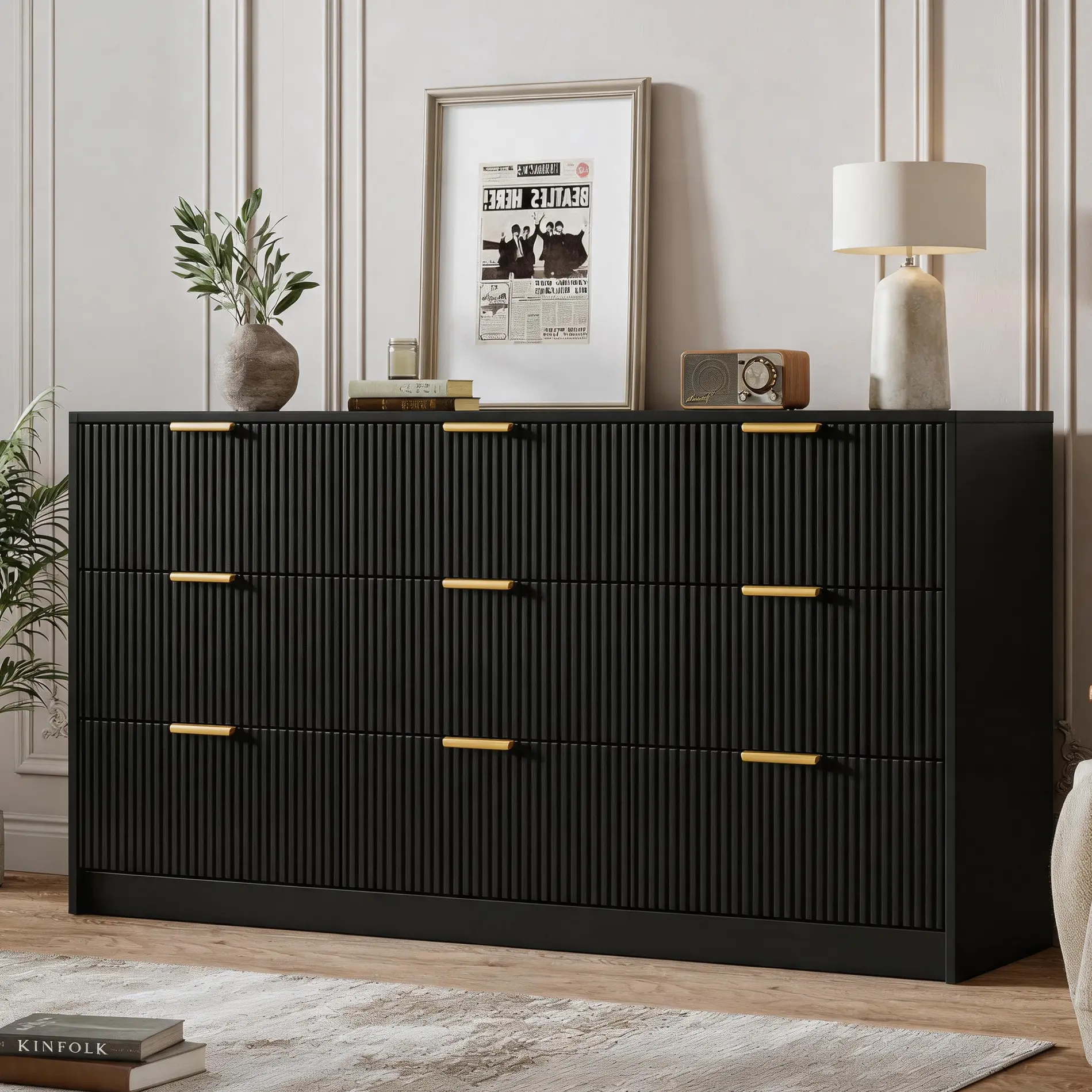 Black Summergarden 63" Wide Modern Bedroom Dresser - 9-Drawer Chest of Drawers with Metal Handles, Cupboards Storage Cabinet Organizer for Bedroom, Living Room, Multiple Storage Drawers