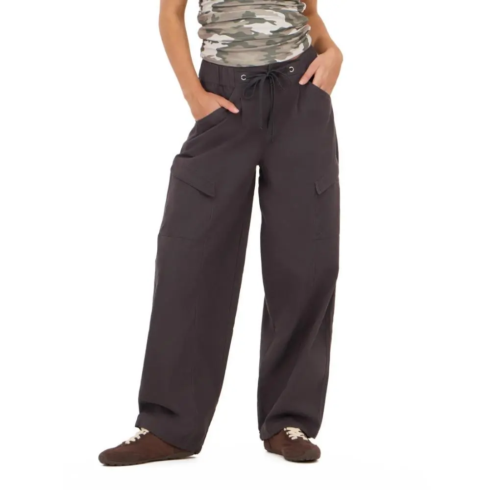 Forever 21 Women's High-Waisted Cargo Pants, Baggy Cocoon Barrel Leg Fit, Solid Color Utility Trousers, Bottom