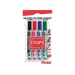 Markathon Pump Permanent Marker, Assorted Ink, 4-pk
