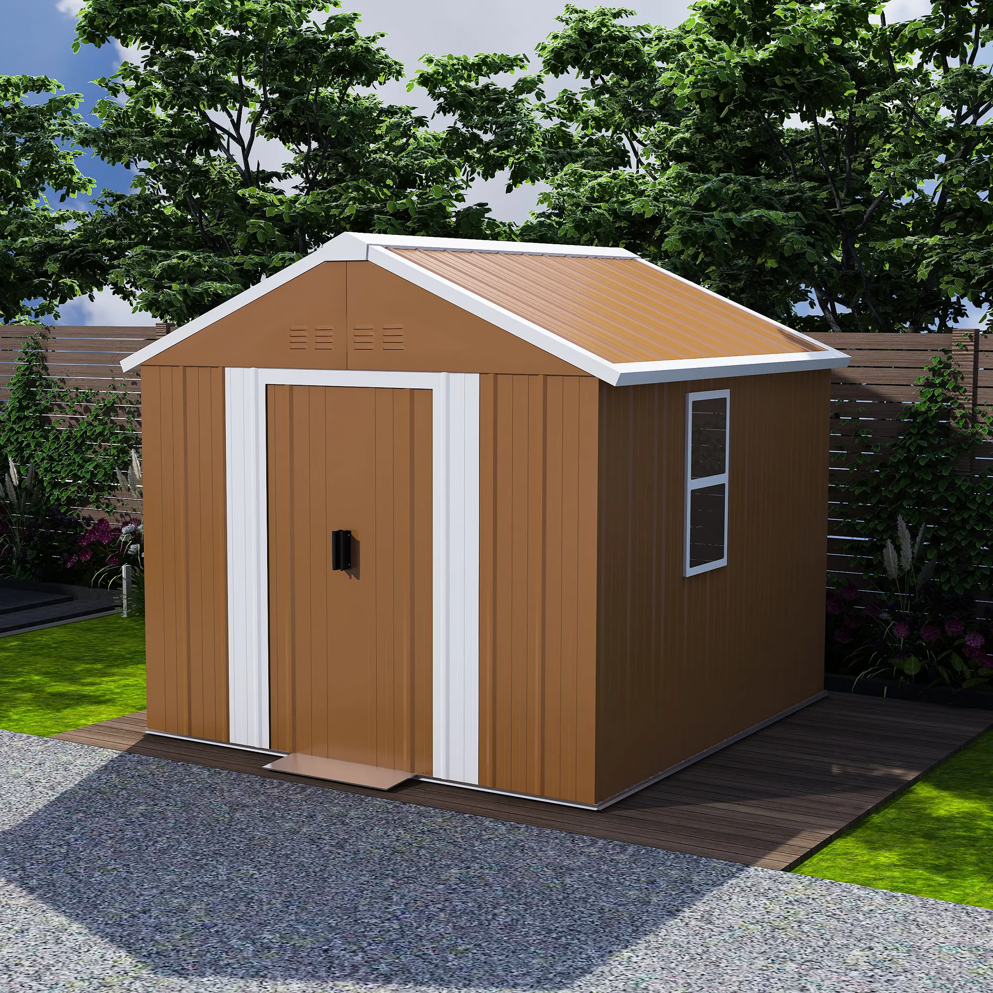 Iron 6x4 FT Compact Outdoor Storage Shed - Heavy-Duty Metal, Double Doors, Windows, Ventilation, Waterproof, 43.31 in. W, 76.38 in. H, 77.17 in. L, 91.05 lbs, Tool-Free Connection System, Wall Hooks, Stores Bicycles, Ideal for Small Yds & Tight Spaces, St