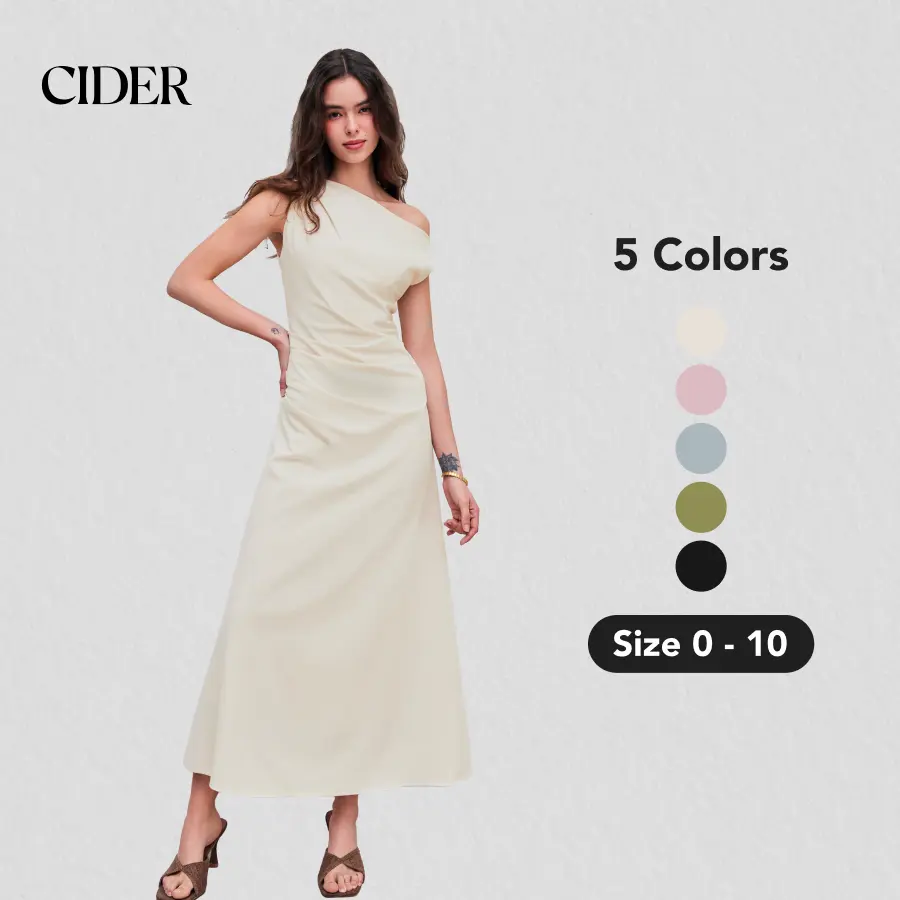 Cider [5 colors, size 0-10] Asymmetrical Neck Solid Maxi Dress, Bodycon, Office Outfit, Date Vacation SummerFinds
