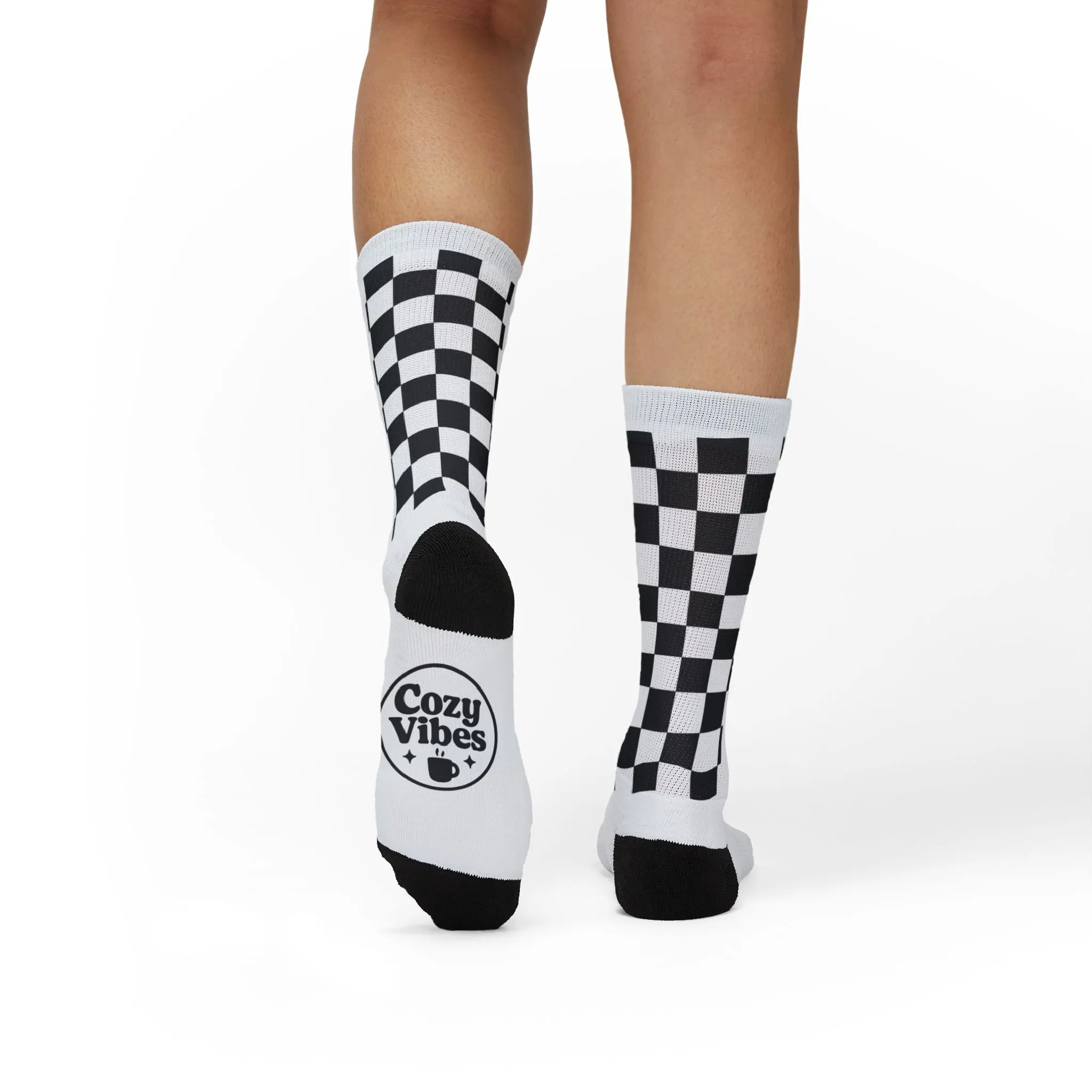 Checkerboard Cozy Vibes Crew Socks, Sublimation Socks