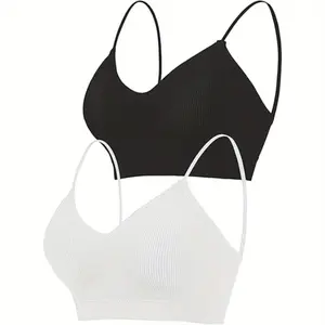 Two V-neck halter tops for women, a basic daily sleep bra, and a sports yoga vest