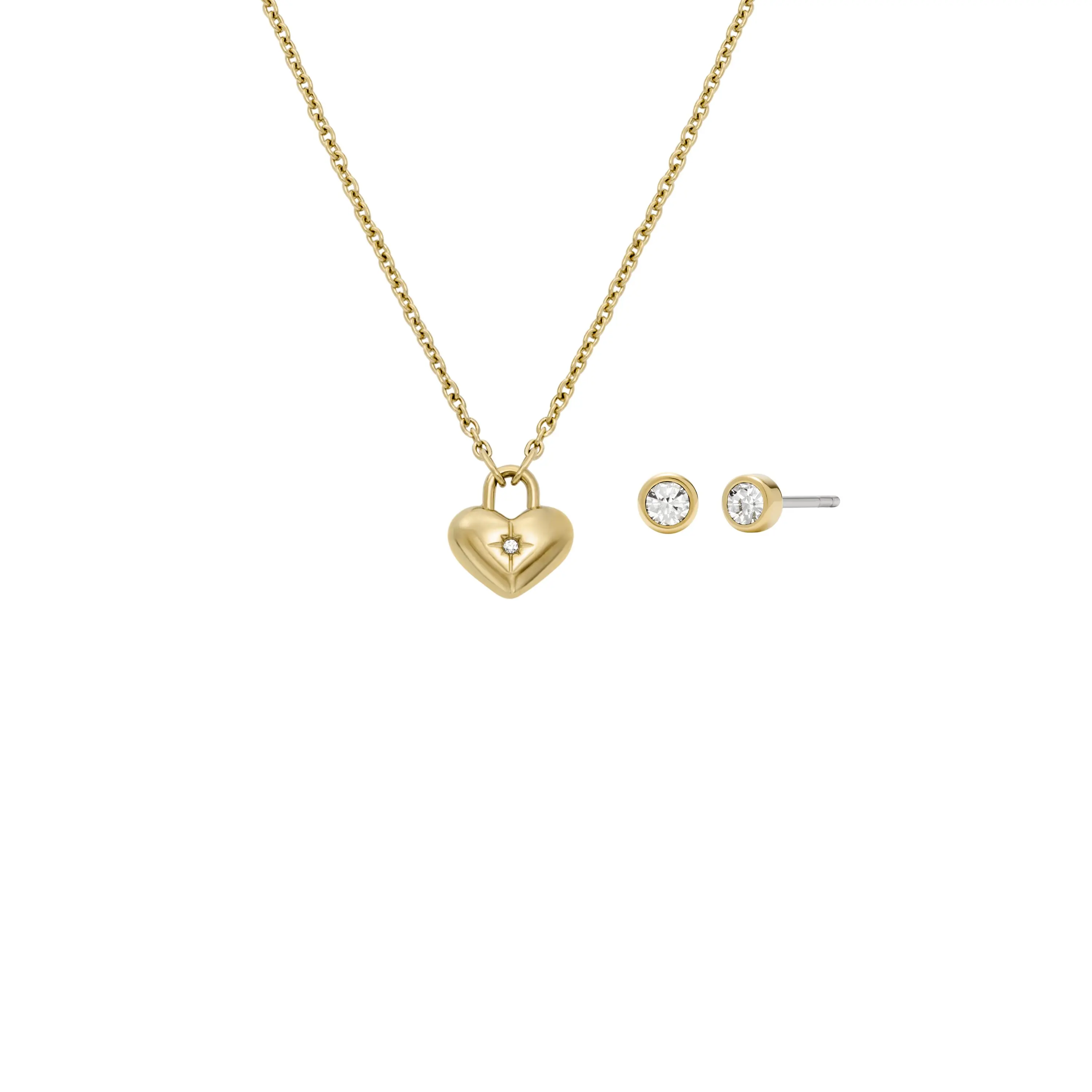 Fossil Women's Sadie Gold-Tone Stainless Steel Heart Necklace and Earrings Gift Set