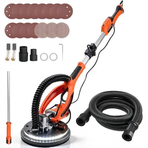 fathersdaygift VEVOR Drywall Sander, 850W Electric Drywall Sander, Popcorn Ceiling Removal Tool with 5 Variable Speed 800-1700 RPM, Double-Deck LED Light, Foldable Extendable Handle, 15 Sanding Discs, Dust Hose