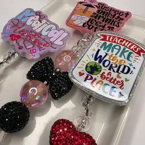 Beaded Badge Reels with Rhinestones-sold individually