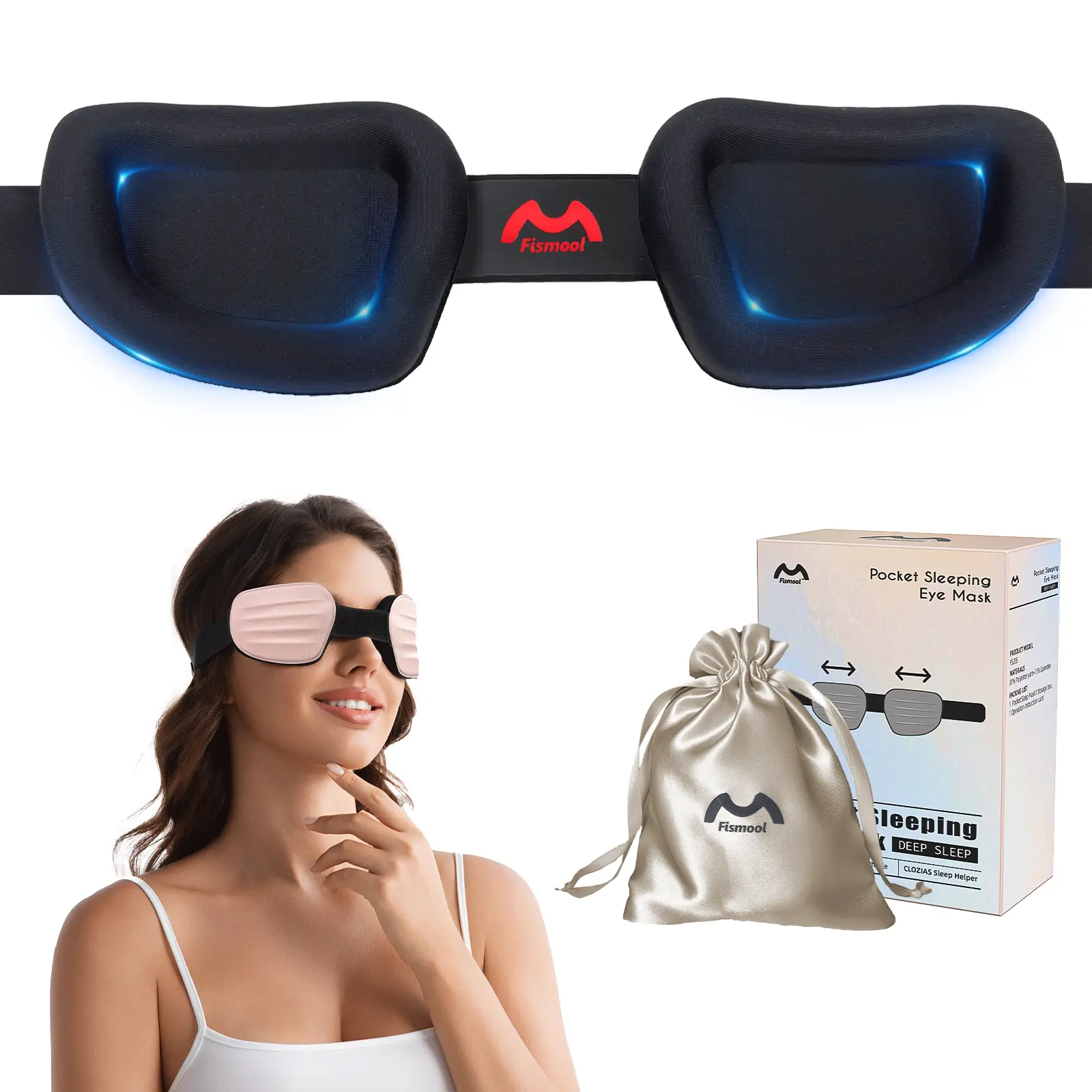 Fismool 3D Contoured Sleep Mask - 100% Blackout, No Lash Pressure Ultra-Soft Night Blindfold for Side Sleepers, Dry Eyes, Eyelash Extensions Friendly (Single Item), Sleep Masks, Zero Lash Pressure Sleeping Eyemask Breathable Eye Cover