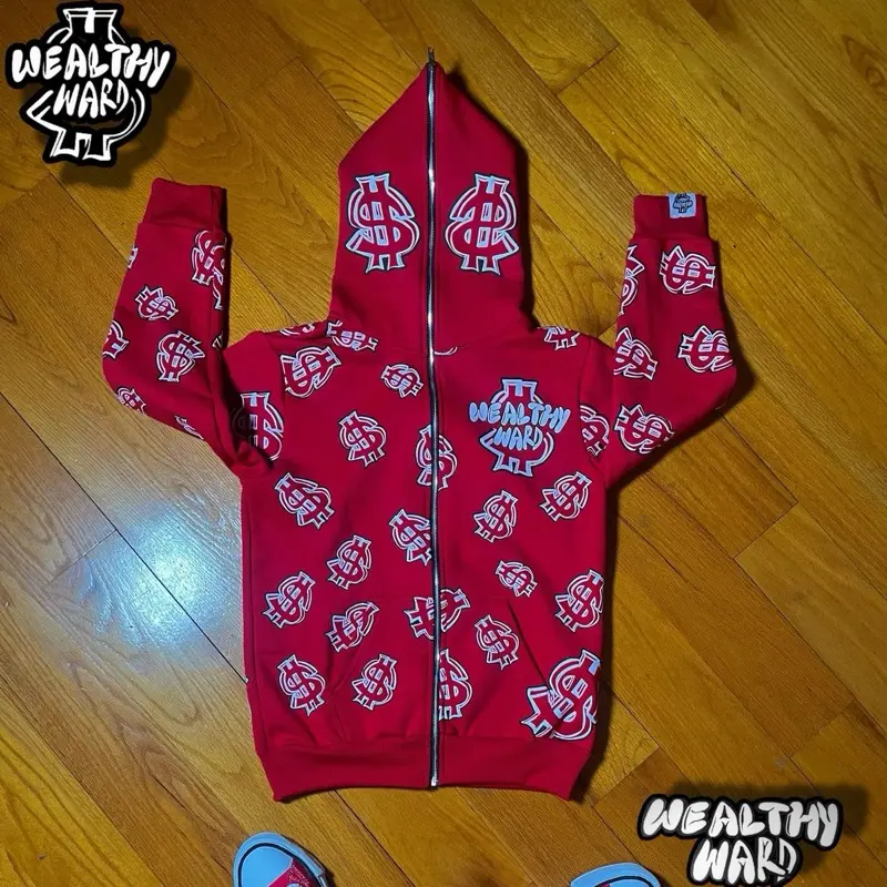 WEALTHY WARD FULL ZIP - UP HOODIE (RED)