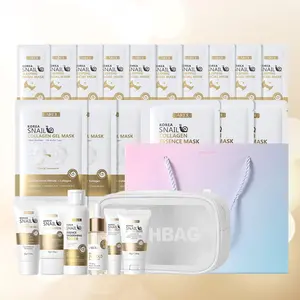 Laikou Korean Snail Collagen Skincare Set, Skin Care Kit, Moisturizing Set, Cleansing Gel 50g+Toner 100ml+Eye Cream15g+Essence 30ml+Face Cream30g+Sunscreen 50g+Gel Mask 25gx3+Hydrating Mask 25gx3+Sleeping Mask 3gx10+Makeup Bag+Gift Bag