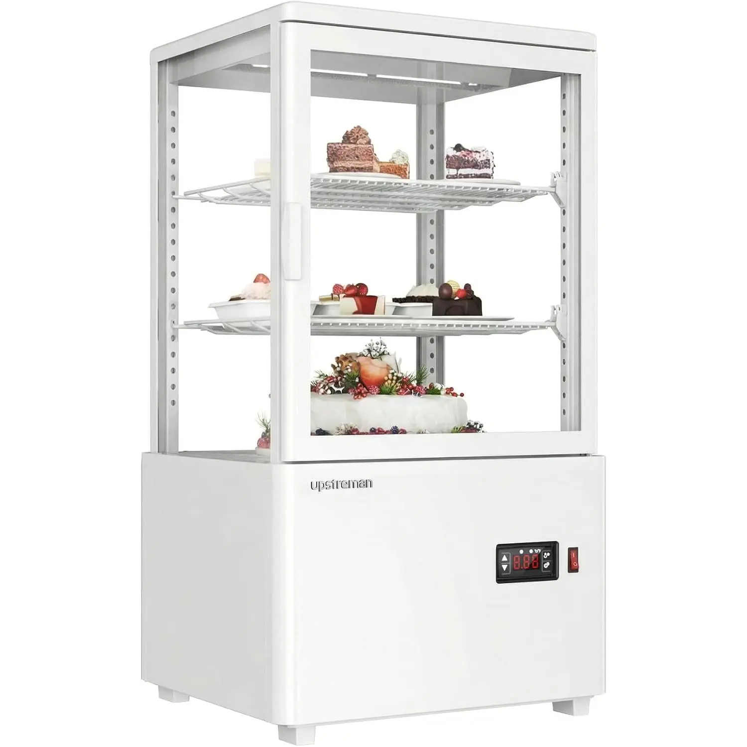 Upstreman Countertop Pastry Display Case, 2.0 Cu.Ft Commercial Cake Refrigerator with ETL, LED Light & Digital Thermostat, Auto Defrost Fog-Free Bakery Showcase for Café, Dessert Shop (CD20-White)