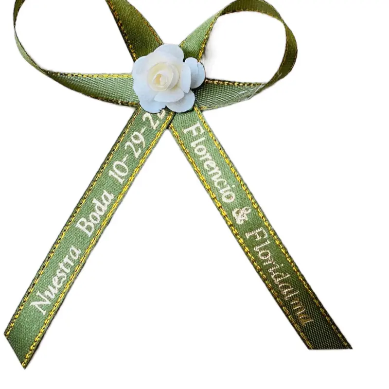 Custom Motif Satin Ribbon for Gifts & Wrapping - Personalized Elegant Floral Accent with White Rose, Add Personalization, 22 Characters per Tail Text Print, Ribbons Centrepieces, Meaningful Gifts, Personalized Packaging Supplies, Text Printed