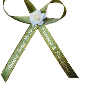 Personalized Quinceañera & Baptism, Baby shower, wedding Ribbons - Customized Event Decorations with White Rose Accent for Special Celebrations - Ribbon for  Quinceañera & Baptism Event
