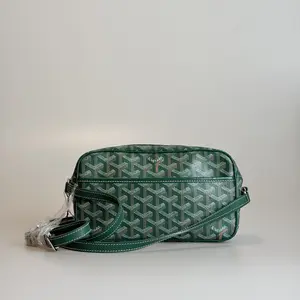 Pre-owned Goyard Coated Canvas & Calfskin Crossbody Bag Cap Vert Camera Bag Small Green Goyardine 77733339